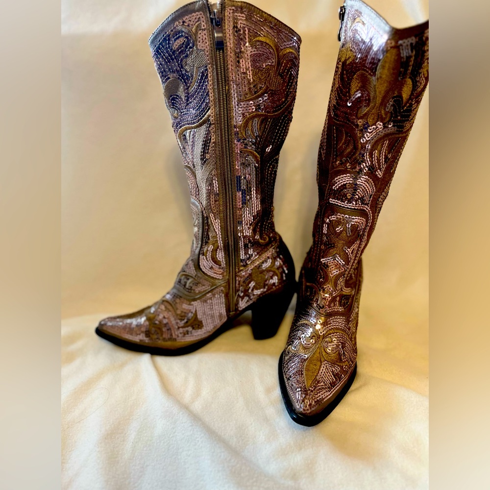 COPY - Sequin metallic bronze cowgirl boots